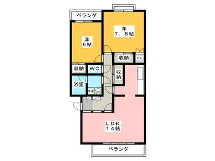 武蔵関マンション7号棟(2LDK/2階)の間取り写真
