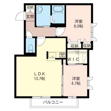 シャーメゾン小金(2LDK/2階)の間取り写真