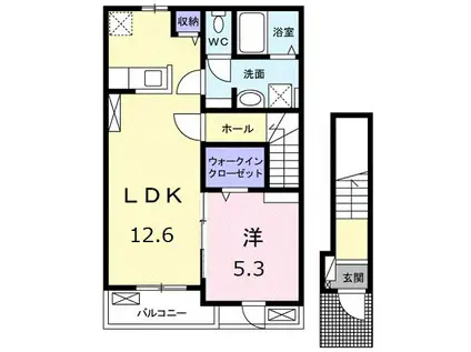 木太町アパート1(1LDK/2階)の間取り写真