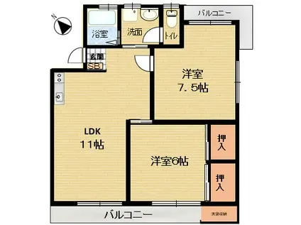日の出グリーンハイツ(2LDK/1階)の間取り写真