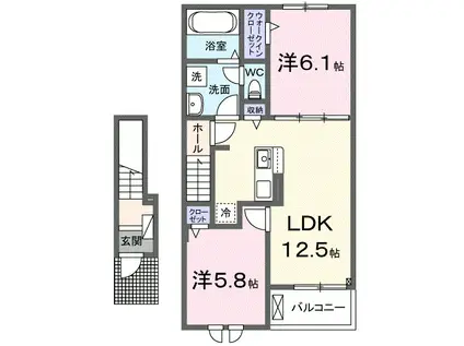 フィオリーレ・アノ II(2LDK/2階)の間取り写真