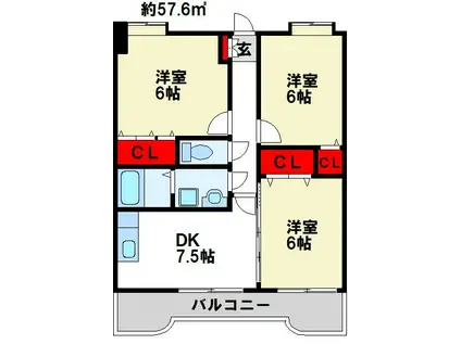 ラビナコート21(3DK/5階)の間取り写真