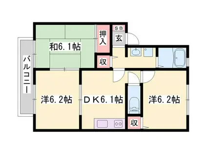 ボナール東加古川(3DK/2階)の間取り写真