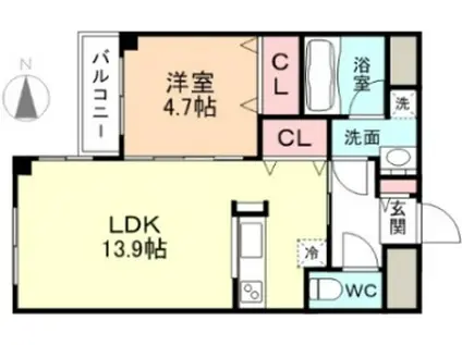 グランドステージ富山(1LDK/4階)の間取り写真