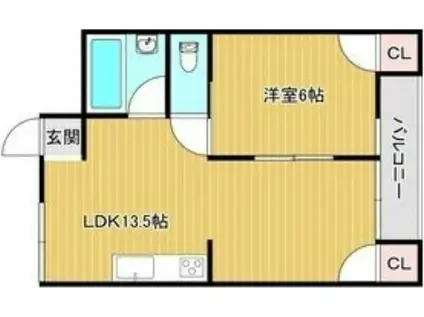 松恵コーポラス(1LDK/2階)の間取り写真