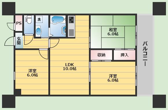 アビタシオン西緑丘(3LDK/4階)の間取り写真