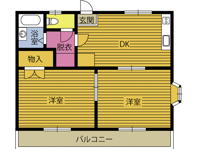 パインヒルズ大道B(2DK/2階)の間取り写真