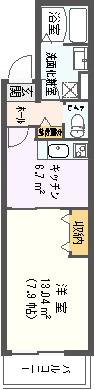 カーサハッピー中川(1DK/3階)の間取り写真
