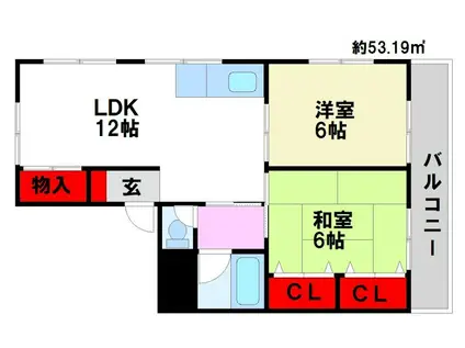 本岡コーポB(2LDK/1階)の間取り写真