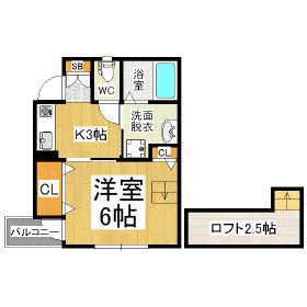 ユーイン上土(1K/2階)の間取り写真