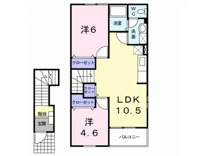 リバティハウスI(2LDK/2階)の間取り写真