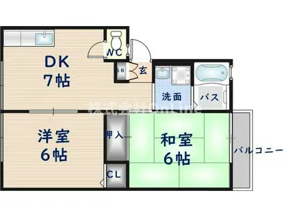 サンビレッジ・ラポ-ルE棟(2DK/2階)の間取り写真