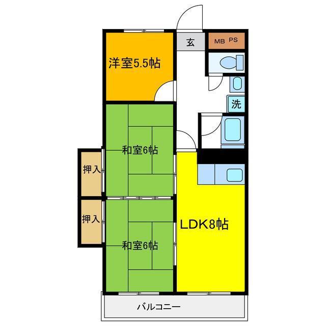中善ハイツ(3LDK/5階)の間取り写真