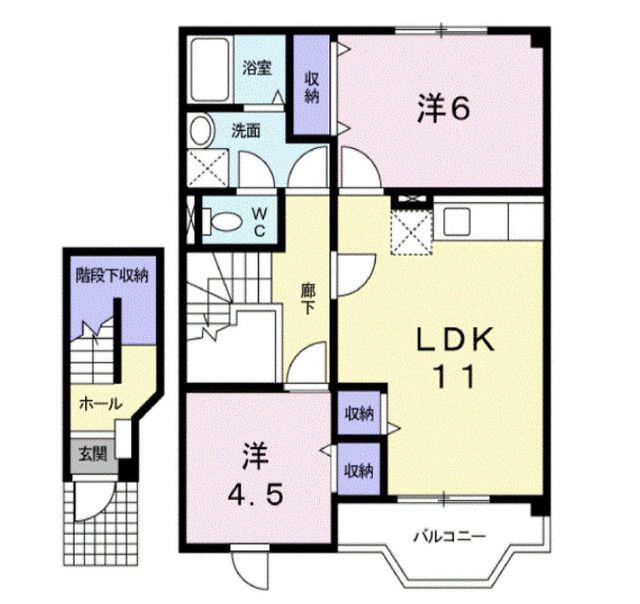クレストール来山B(2LDK/2階)の間取り写真