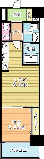 ERUZAGLANZ黄金(1LDK/4階)の間取り写真