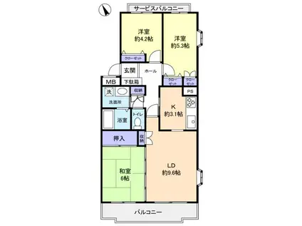 パークヒル飯山満3棟(3LDK/2階)の間取り写真
