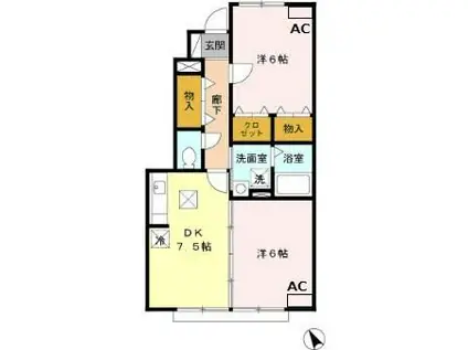 エステート陽だまり(2DK/1階)の間取り写真