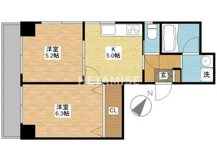 トラッド中央橋(2K/9階)の間取り写真