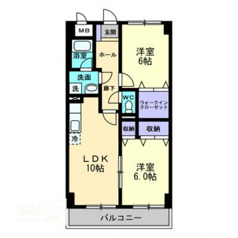 高マンション(2LDK/3階)の間取り写真
