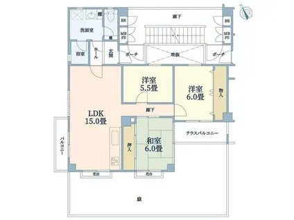 プレステージ新千里西町参号棟(3LDK/1階)の間取り写真