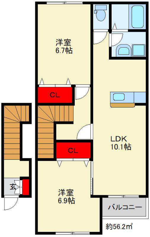 HOPE HOUSE(2LDK/2階)の間取り写真