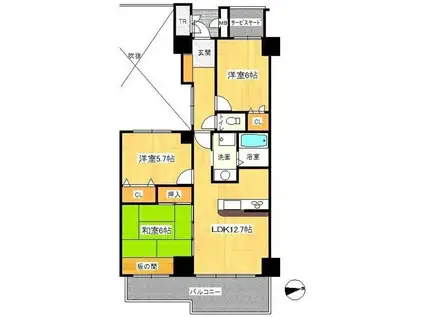 東峰マンション湯町(3LDK/5階)の間取り写真