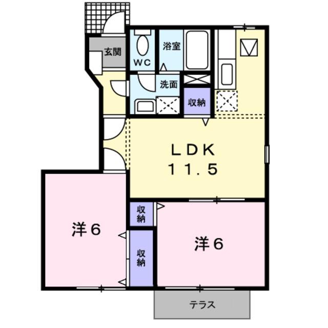 カーサエスト内原(2LDK/1階)の間取り写真