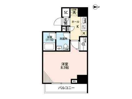 プレール・ドゥーク住吉駅前(1K/6階)の間取り写真