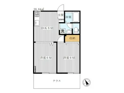 ユー・クレシオン常盤台B棟(2DK/1階)の間取り写真