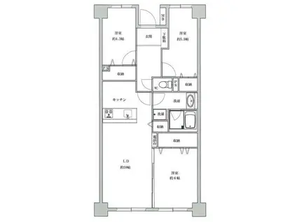東大島ファミールハイツ1号館(3LDK/9階)の間取り写真