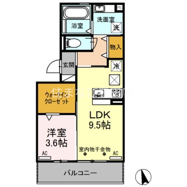 クリア トゥレス C棟(1LDK/1階)の間取り写真
