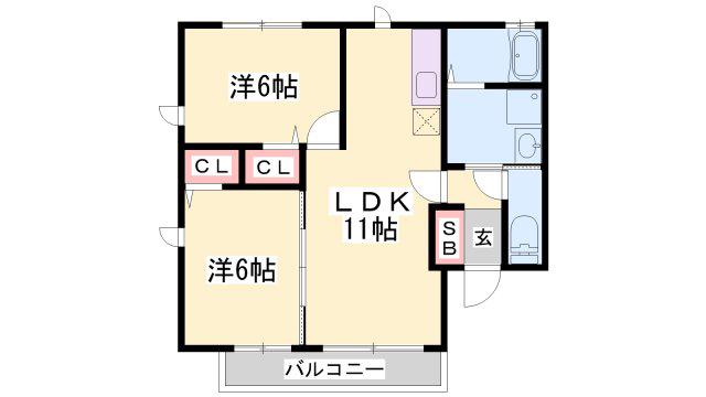 BIRDLANDたまでA・B(2LDK/1階)の間取り写真