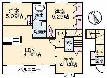 エスポワールIII(3LDK/2階)の間取り写真