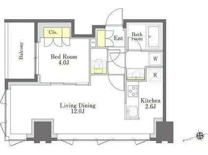 びゅうリエットグラン新宿戸山(1LDK/2階)の間取り写真