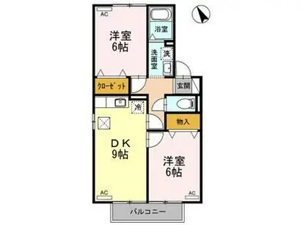 ラコンテ東通(2DK/1階)の間取り写真