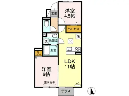 グリーンテラス児島 B棟(2LDK/1階)の間取り写真