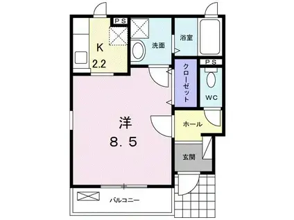 プラシードUNO II(1K/1階)の間取り写真