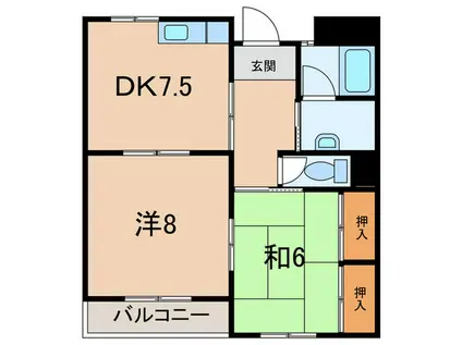 ハイフラット静徳(2DK/3階)の間取り写真