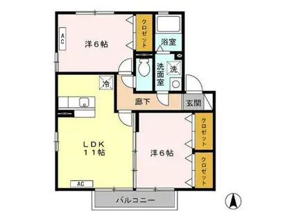 プリム ヴェール A(2LDK/2階)の間取り写真
