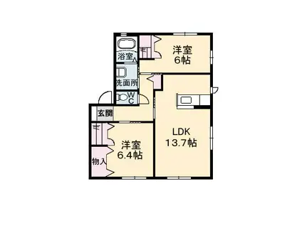 グランマスト爪崎B棟(2LDK/1階)の間取り写真