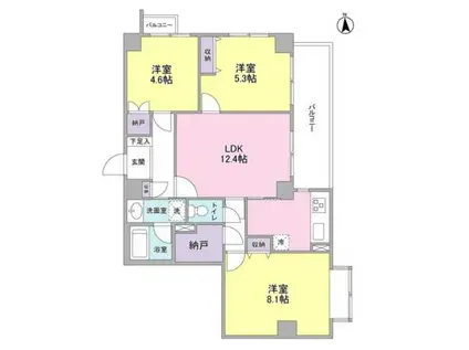 グランドゥール広尾(3SLDK/8階)の間取り写真