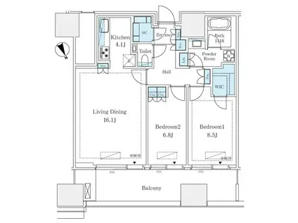 麻布台ヒルズレジデンスB(2LDK/11階)の間取り写真