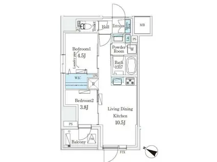 URBAN BREEZE 恵比寿(2LDK/13階)の間取り写真