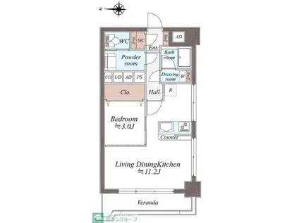 藤和亀有コープ(1LDK/9階)の間取り写真