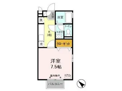 ハイマート日立S(1K/2階)の間取り写真