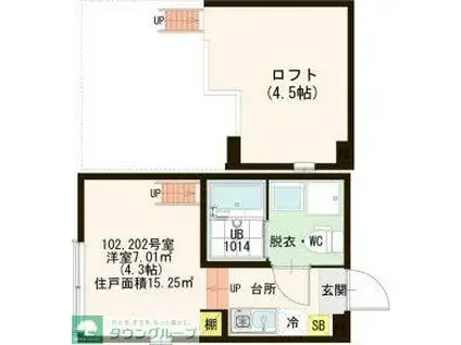 ハーモニーテラス綾瀬III(ワンルーム/1階)の間取り写真