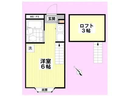 Kフラット(ワンルーム/1階)の間取り写真