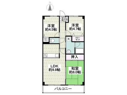 グレイスコート二俣川弐番館(3LDK/4階)の間取り写真