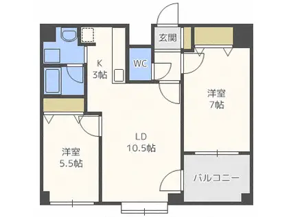パークアベニュー南円山(2LDK/9階)の間取り写真