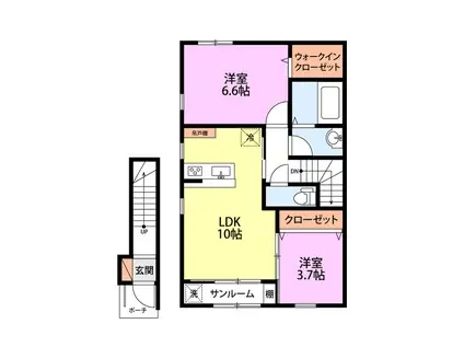 パラディ諏訪町 II号棟(2LDK/2階)の間取り写真